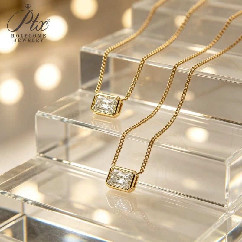 Radiant Lab-Grown Diamond Necklace, IGI Certified — Design 5 — view 2, SKU LGD004