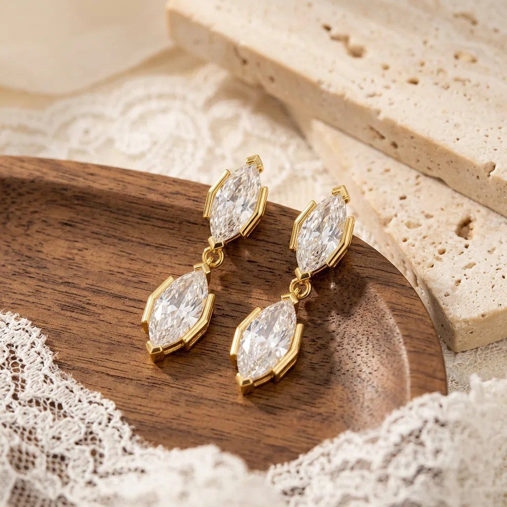Double Marquise Huggie Earrings — view 3, SKU MC147
