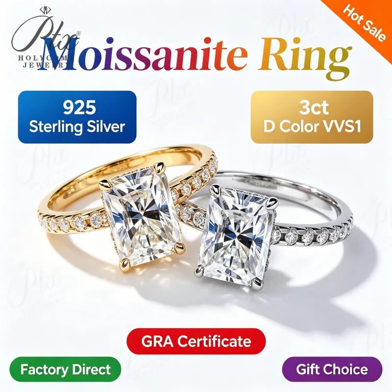 3ct Radiant Moissanite Ring, GRA Certified — main, SKU MOI034