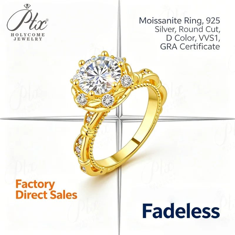 Round Moissanite Ring, GRA Certified — Design 61 — view 2, SKU MOI043