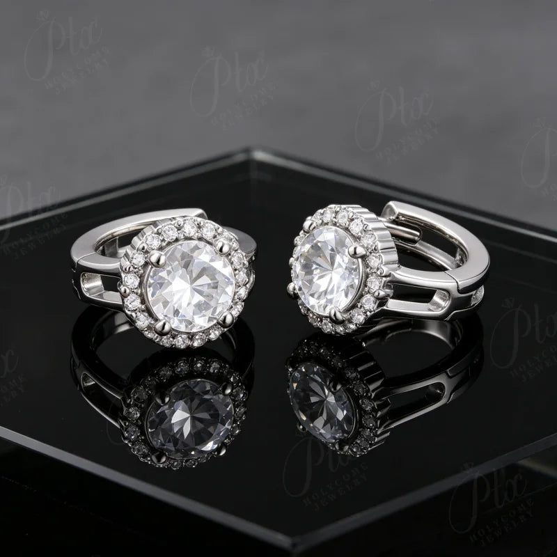 Round Moissanite Earrings, GRA Certified — view 6, SKU MOI056