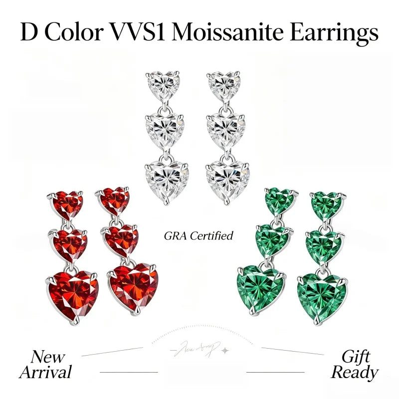 5ct Heart Moissanite Earrings, GRA Certified — view 2, SKU MOI063