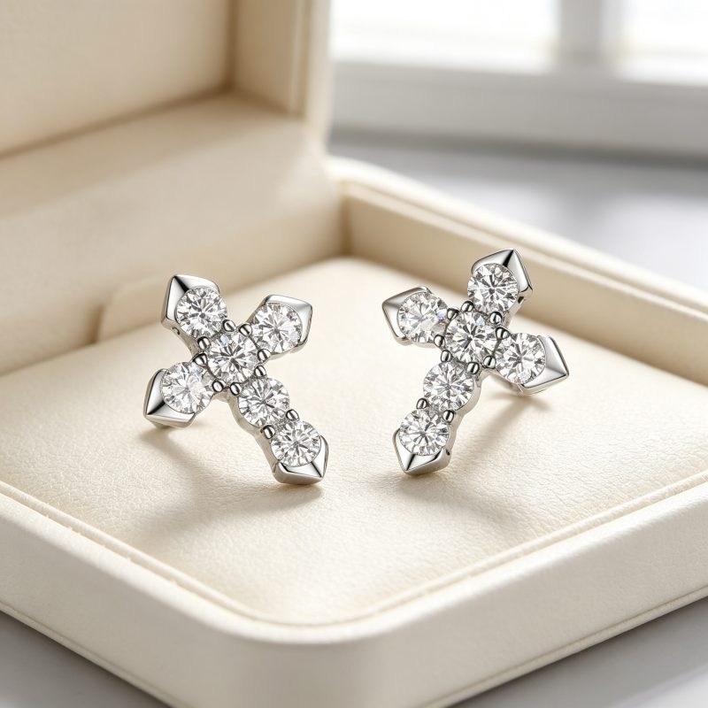 Cross Moissanite Earrings, GRA Certified — main, SKU MOI067
