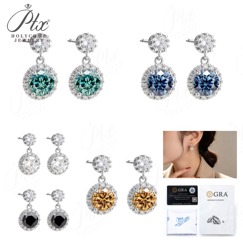 Round Moissanite Earrings — Design 95 — main, SKU MOI069