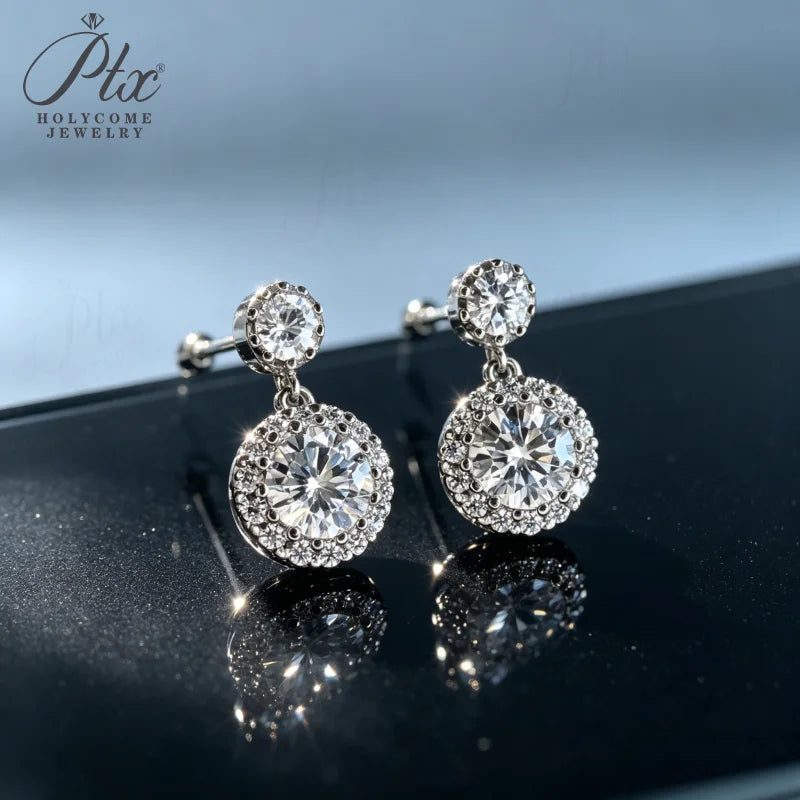 Round Moissanite Earrings — Design 95 — view 3, SKU MOI069
