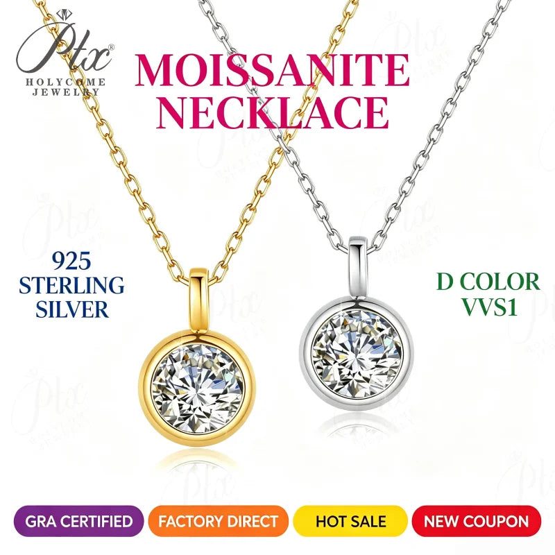 1ct Round Moissanite Necklace, GRA Certified — Design 102 — view 2, SKU MOI076